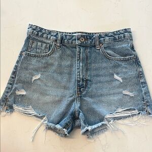 Zara Blue Distressed Jean Shorts High-Waisted